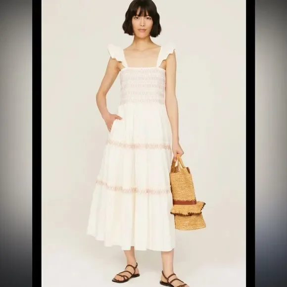 Madewell Petite Lucie Smocked Tiered Midi Dress size Medium - Picture 3 of 11